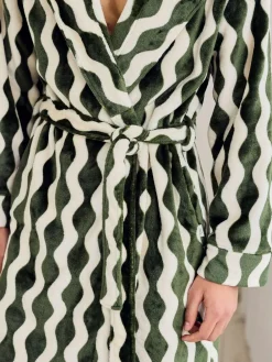 Chelsea Peers Green Fleece Wavy Stripe Hooded Dressing Gown^ Bathrobe