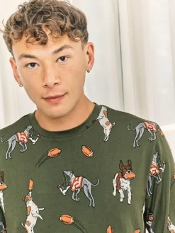 Chelsea Peers Green Rugby Dogs Print Long Pyjamas Set^ Pyjamas