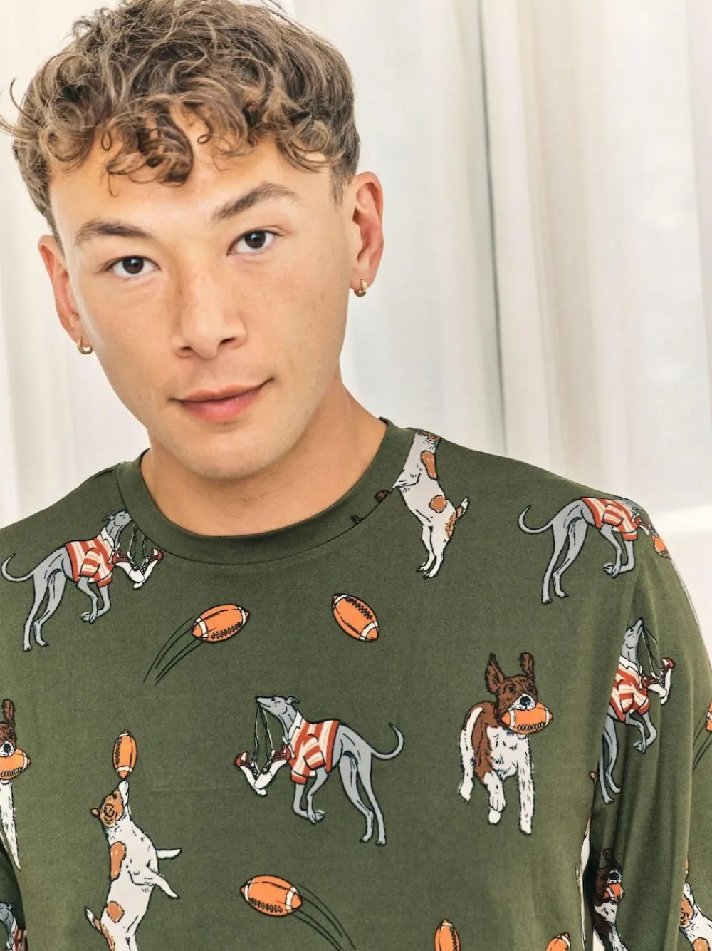 Chelsea Peers Green Rugby Dogs Print Long Pyjamas Set^ Pyjamas