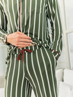Chelsea Peers Green Stripe Button Up Long Pyjamas Set^ Pyjamas