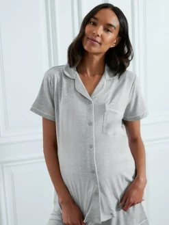 Sale Chelsea Peers Maternity TENCEL™ Modal Short Button Up Pyjamas Set Grey