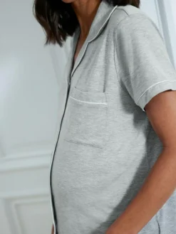 Sale Chelsea Peers Maternity TENCEL™ Modal Short Button Up Pyjamas Set Grey