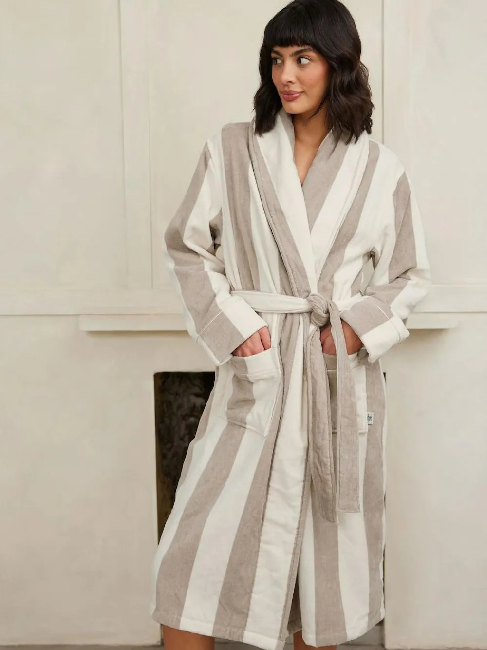 Chelsea Peers Natural Fleece Stripe Dressing Gown^Women Bathrobes