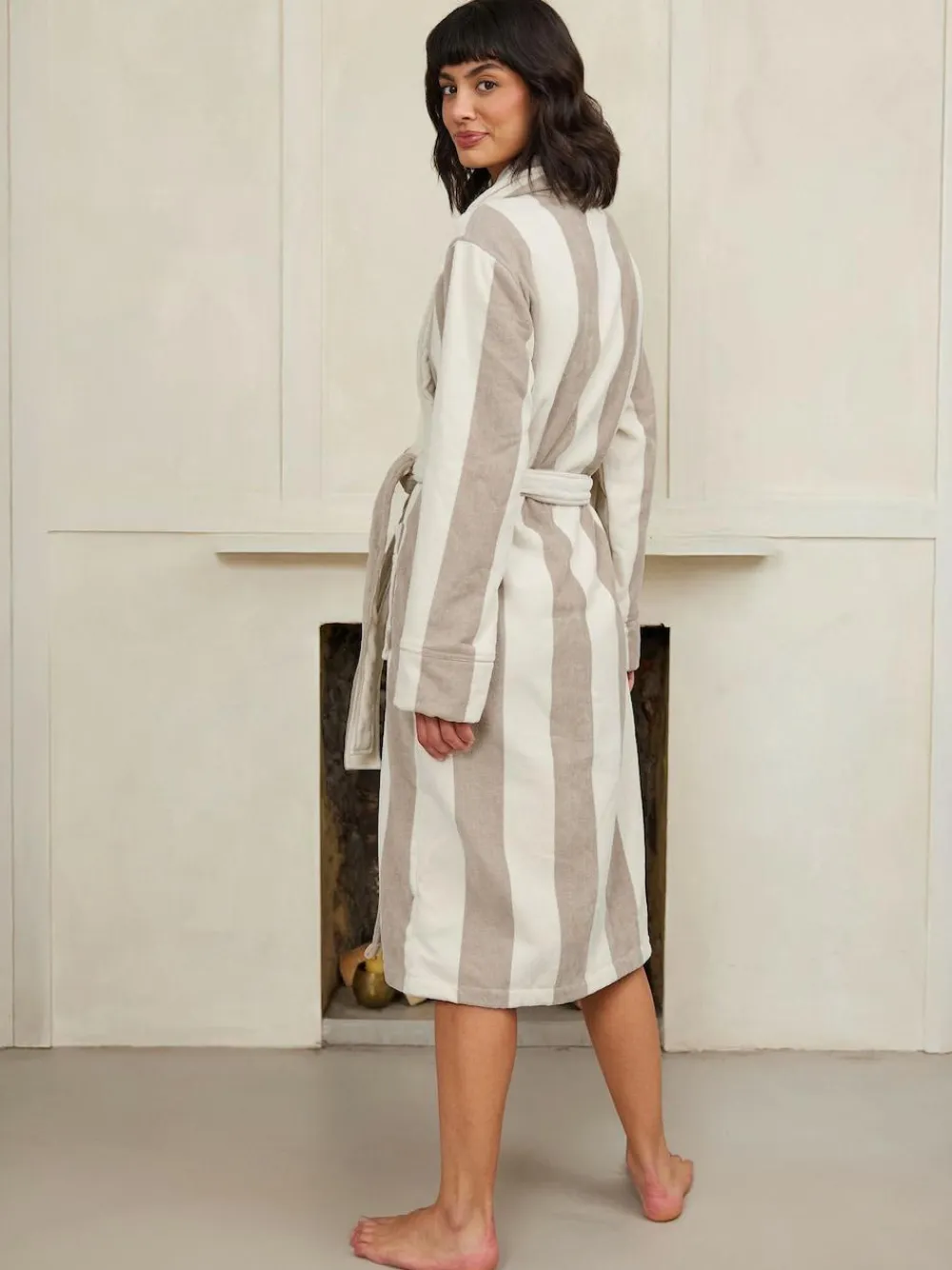 Chelsea Peers Natural Fleece Stripe Dressing Gown^Women Bathrobes