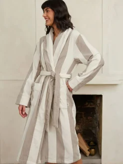 Chelsea Peers Natural Fleece Stripe Dressing Gown^Women Bathrobes