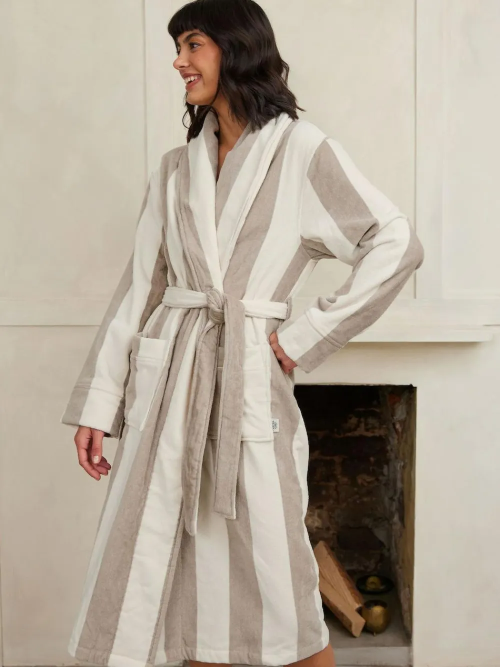 Chelsea Peers Natural Fleece Stripe Dressing Gown^Women Bathrobes