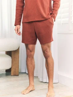 Hot Chelsea Peers Orange Short Waffle Long Joggers Lounge Bottoms - Rust