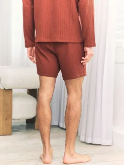 Hot Chelsea Peers Orange Short Waffle Long Joggers Lounge Bottoms - Rust