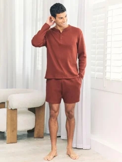 Hot Chelsea Peers Orange Short Waffle Long Joggers Lounge Bottoms - Rust