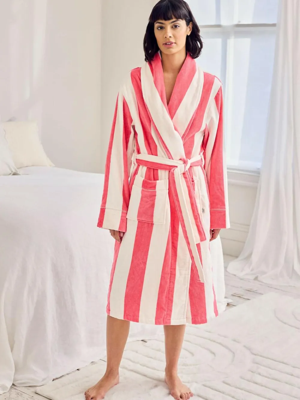 Chelsea Peers Pink Cotton Towelling Stripe Dressing Gown^Women Bathrobes