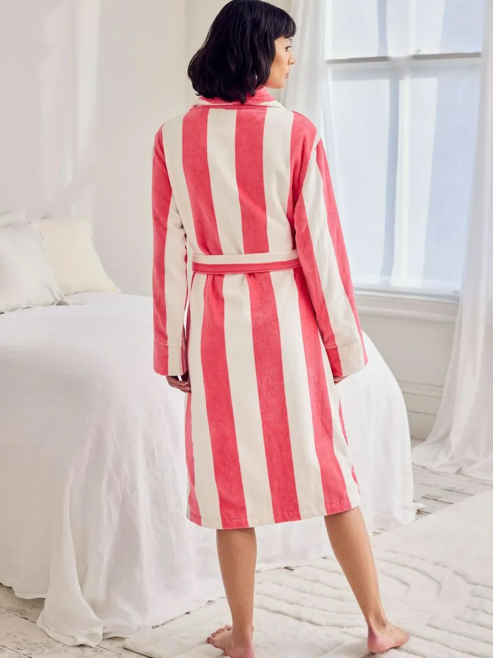 Chelsea Peers Pink Cotton Towelling Stripe Dressing Gown^Women Bathrobes