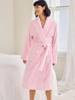 Chelsea Peers Pink Cotton Towelling Embroidered Good Morning Dressing Gown