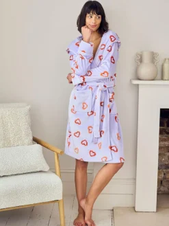 Chelsea Peers Purple Fleece Shrimp Heart Print Dressing Gown^Women Bathrobes