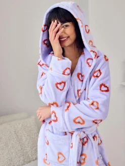 Chelsea Peers Purple Fleece Shrimp Heart Print Dressing Gown^Women Bathrobes