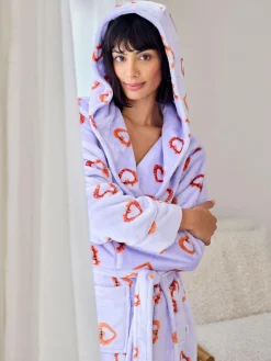Chelsea Peers Purple Fleece Shrimp Heart Print Dressing Gown^Women Bathrobes