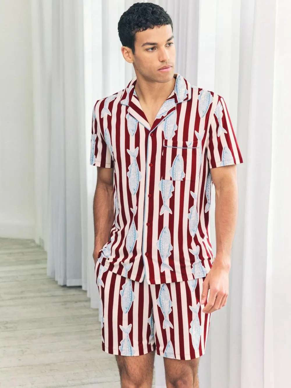 Best Chelsea Peers Red Gone Fishing Stripe Print Short Pyjamas Set