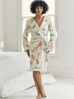 Best Chelsea Peers White Fleece Dinosaur Print Dressing Gown