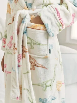 Best Chelsea Peers White Fleece Dinosaur Print Dressing Gown
