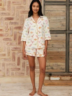 Online Chelsea Peers White Short Pyjamas Dinosaur Print Long Pyjama Set