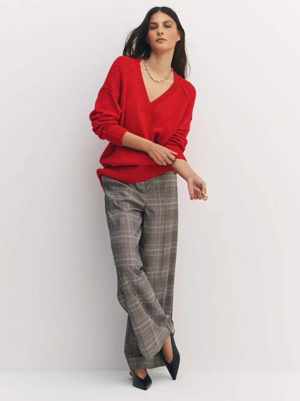 Sale Next Cotton And Wool Blend Longline V-Neck Jumper Cherry Red