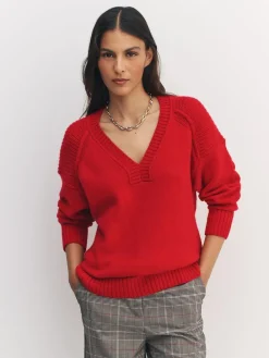 Sale Next Cotton And Wool Blend Longline V-Neck Jumper Cherry Red