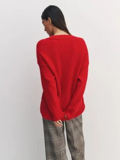 Sale Next Cotton And Wool Blend Longline V-Neck Jumper Cherry Red