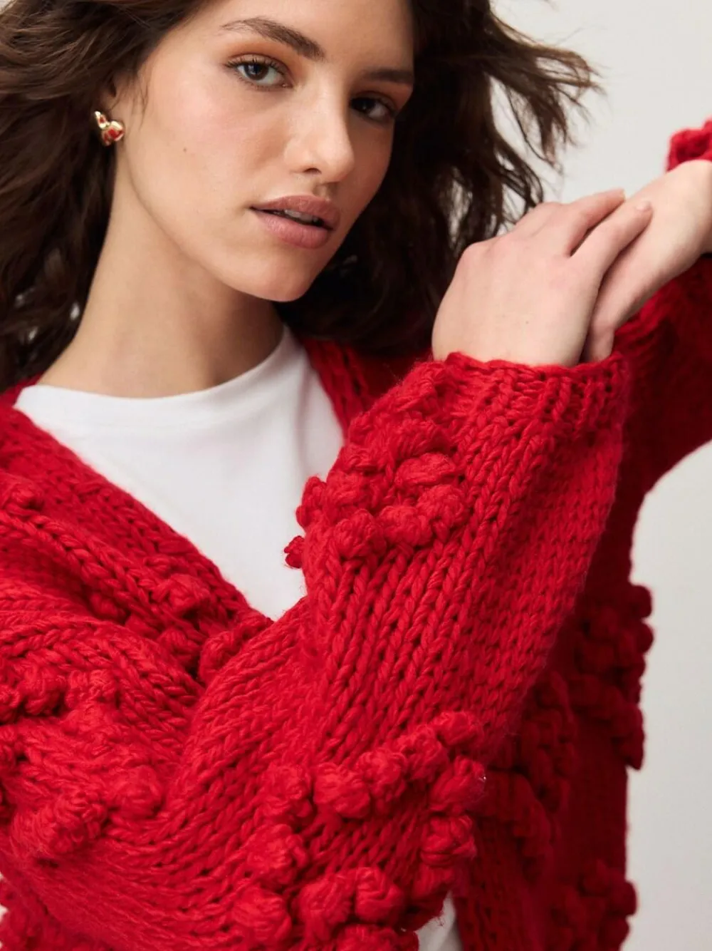 Sale Next Cherry Red Hand Stitch Heart Detail Cardigan