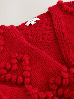 Sale Next Cherry Red Hand Stitch Heart Detail Cardigan