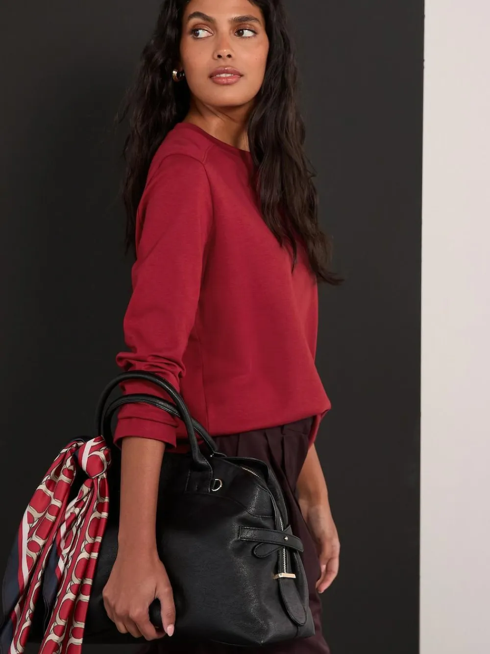 Next Cherry Red Long Sleeve Heavyweight Crew Neck T-Shirt^Women Tops & T-Shirts