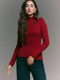 Best Next Cherry Red Ribbed High Neck Long Sleeve T-Shirt
