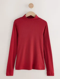 Best Next Cherry Red Ribbed High Neck Long Sleeve T-Shirt