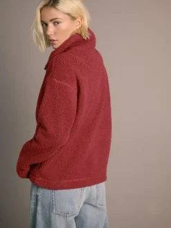 Next Cherry Red Soft Touch Cosy Teddy Borg Quarter Zip Fleece^Women Loungewear