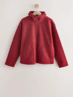 Next Cherry Red Soft Touch Cosy Teddy Borg Quarter Zip Fleece^Women Loungewear