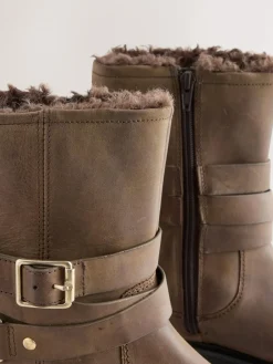 Next Forever Comfort® Borg Lined Buckle Trim Ankle Boots Chestnut Brown Oiled Leather