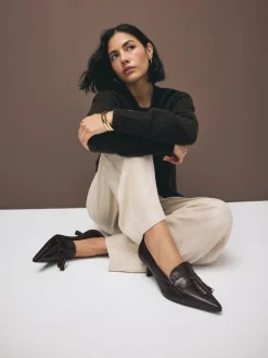 Next Premium Leather With Motionflex Point Toe Tassel Heels Loafers^Women Wide Fit & Extra Wide Fit|Heels