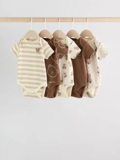 Next Chocolate Brown Baby Short Sleeve Bodysuits 5 Pack^BOY Bodysuits & Vests|Vests