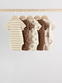 Next Chocolate Brown Baby Short Sleeve Bodysuits 5 Pack^BOY Bodysuits & Vests|Vests