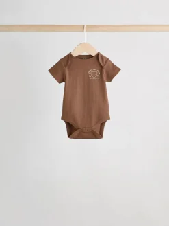 Next Chocolate Brown Baby Short Sleeve Bodysuits 5 Pack^BOY Bodysuits & Vests|Vests