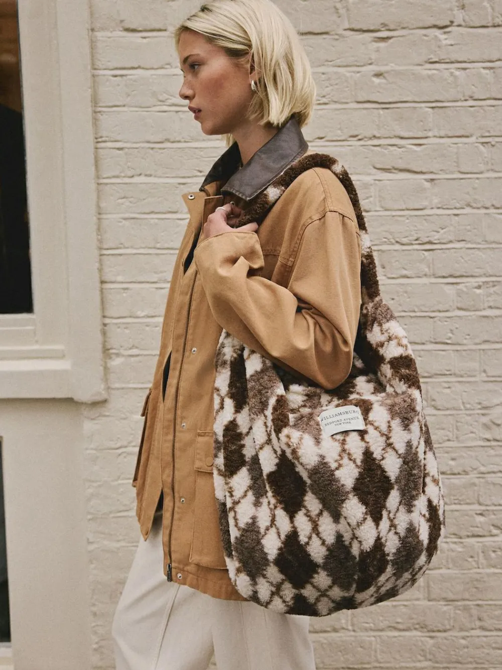 Discount Next Chocolate Brown Borg Argyle Shoulder Bag
