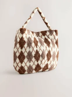 Discount Next Chocolate Brown Borg Argyle Shoulder Bag