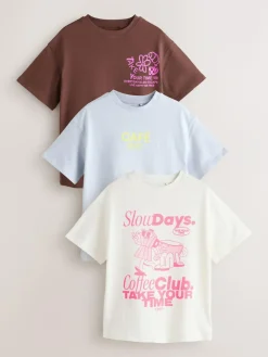 Best Next Chocolate Brown Cafe Oversized Graphic T-Shirts 3 Pack (3-16yrs)