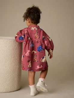 Hot Next Chocolate Brown Character Long Sleeve Cotton Dress (3mths-8yrs)