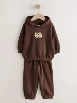 Online Next Cool Vibes Printed Hoodie and Joggers Set (3mths-7yrs) Chocolate Brown