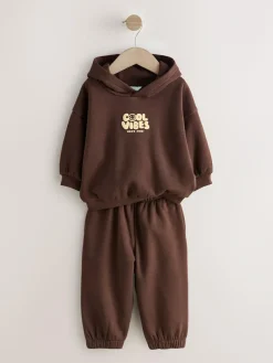 Online Next Cool Vibes Printed Hoodie and Joggers Set (3mths-7yrs) Chocolate Brown