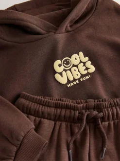 Online Next Cool Vibes Printed Hoodie and Joggers Set (3mths-7yrs) Chocolate Brown