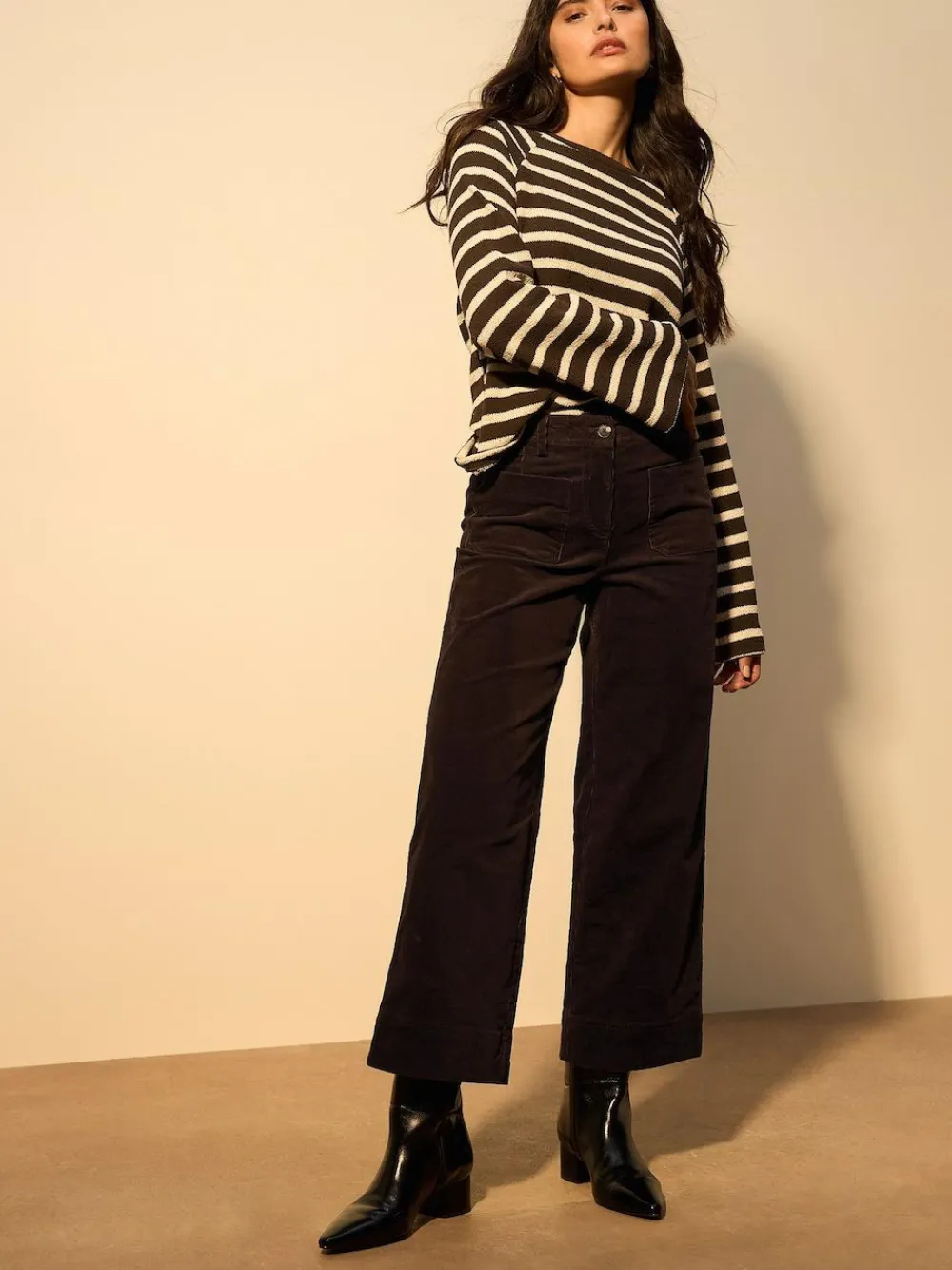 Online Next Cord Wide Leg Cropped Trousers Chocolate Brown