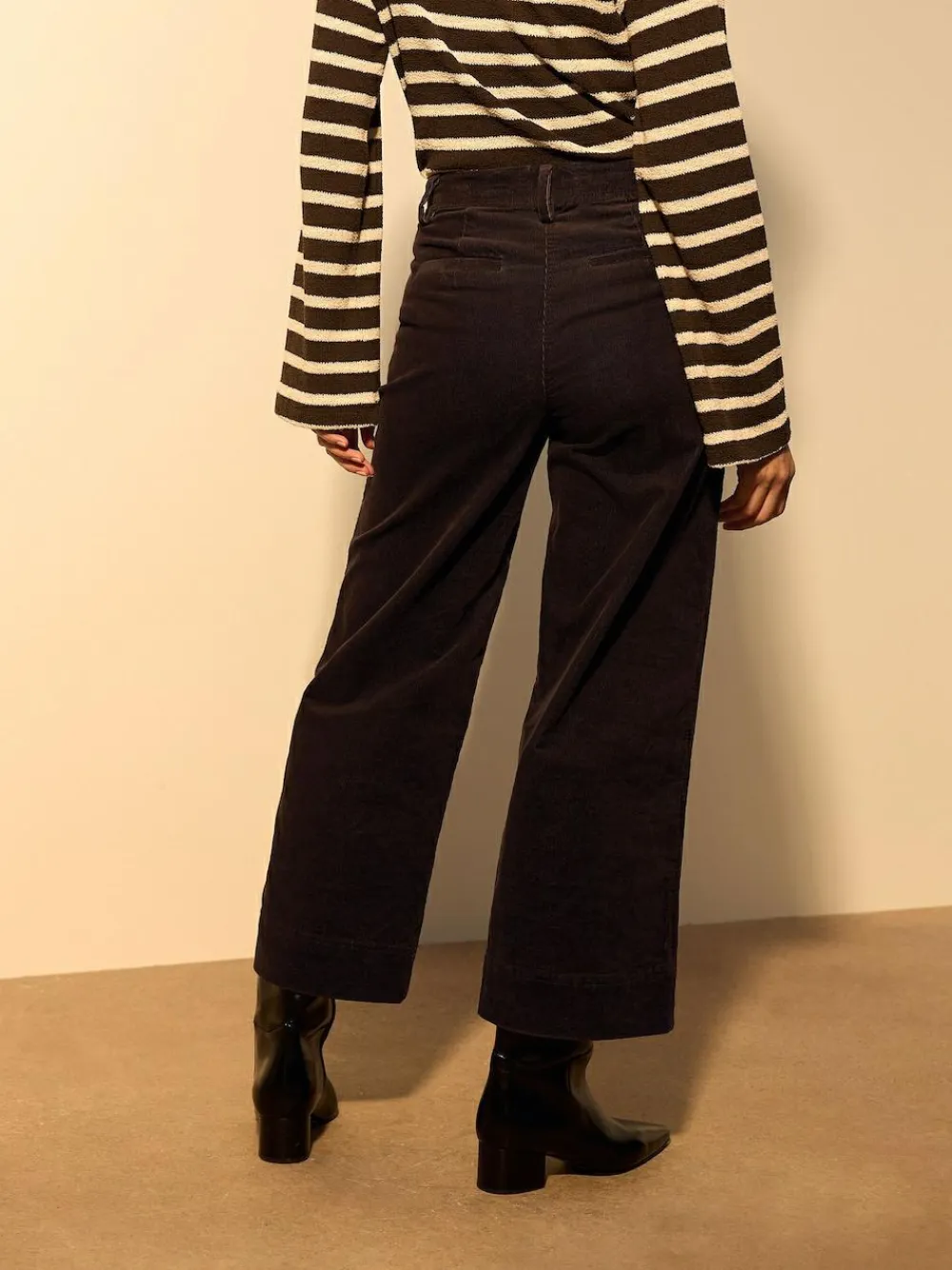 Online Next Cord Wide Leg Cropped Trousers Chocolate Brown