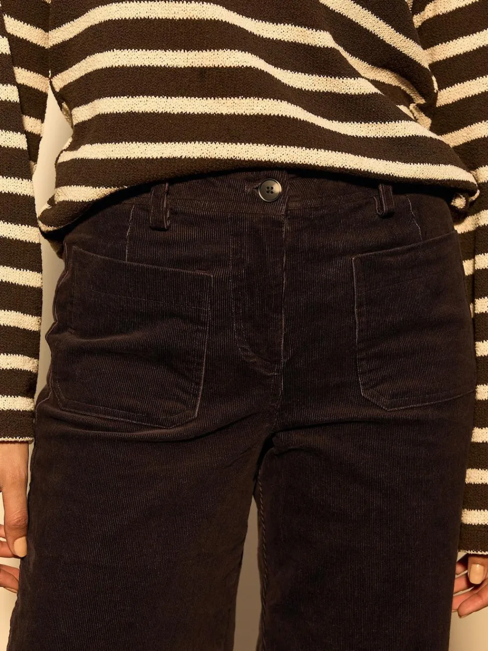 Online Next Cord Wide Leg Cropped Trousers Chocolate Brown