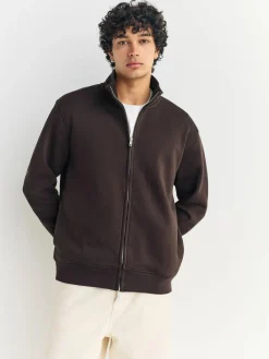 Best Next Cotton Rich Jersey Full Zip Funnel Neck Sweatshirt Chocolate Brown