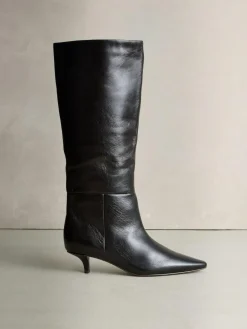 Next Crinkle Effect Leather Signature Underset Heel Knee High Boots^Women Boots & Wellies|Boots